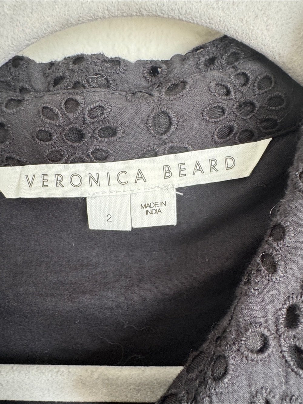 Veronica Beard Black Eyelet Cotton Mini Dress Size 2 Puff Sleeve - Picture 4 of 13